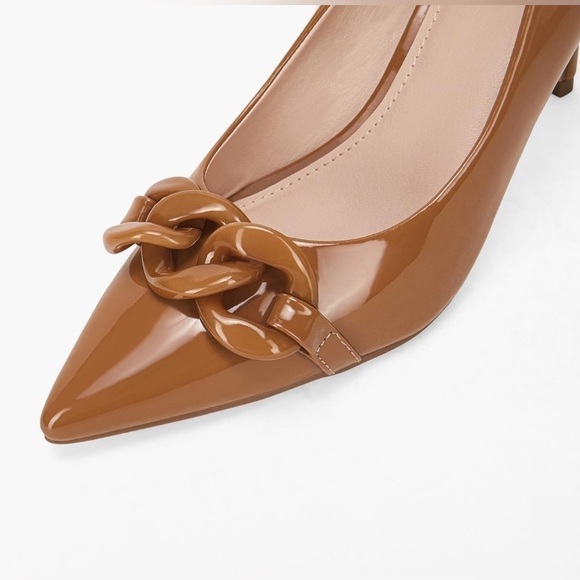 STEVE MADDEN LALETTE CHAINLINK POINTED TOE PUMP IN CAMEL - Picture 5 of 8